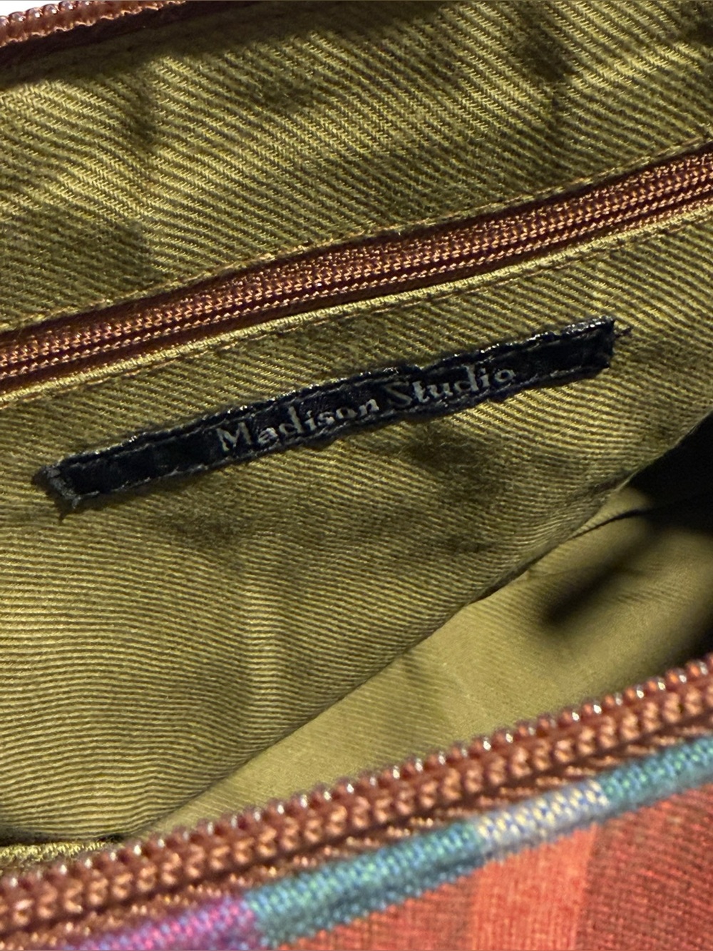 Madison Studio Plaid Multicolor Shoulder Bag with Faux Leather Trim - Picture 11 of 14